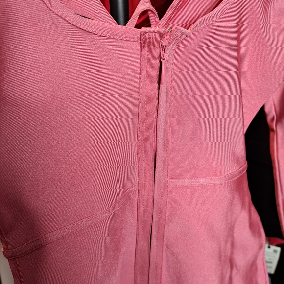 Misguided Women's Premium Bandage Cup midi Pink Long Sleeve Dress - Picture 4 of 4